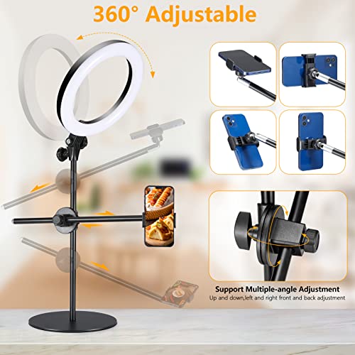 Selfie Ring Light With Stand And Phone Holder,Overhead Phone Mount With 10.5" Ring Lights,Desk Circle Lingt With Tripod Adjustable Shooting Arm For Video Recording,Youtube,Tiktok,Live Streaming #TOP4