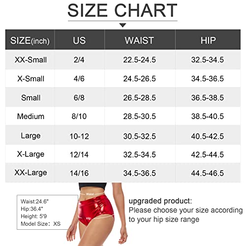 Kepblom Metallic High Waisted Booty Shorts Women's Shiny Cheeky Dance Festival Rave Bottoms(Red,S) #TOP5