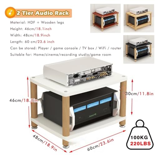 LXJBBD Estante de audio HiFi – Amplificador de 3 niveles para componentes estéreo, tabletas y receptores, centro de entretenimiento de esquina, acabado de teca, espacio de almacenamiento largo de 60 - imagen 2