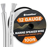 InstallGear 12 Gauge Speaker Wire Cable - 100ft White for Outdoor, Automotive & Marine