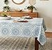 Newbridge 60 x 84 Inch Rectangle Fabric Tablecloth, Blue Circle Stitch, Indoor Outdoor No Iron Soil Resistant Dining Room, Party and Banquet Table Cover, Blue Modern Boho Chic Print