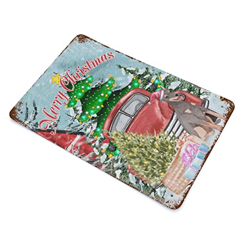 Wodevor Metal Signs Outdoor Merry Christmas Metal Sign 8"X12" Decorative Merry Christmas Dog Red Truck Vintage Metal Tin Sign Hanging Wall Plaque Kitchen #TOP2