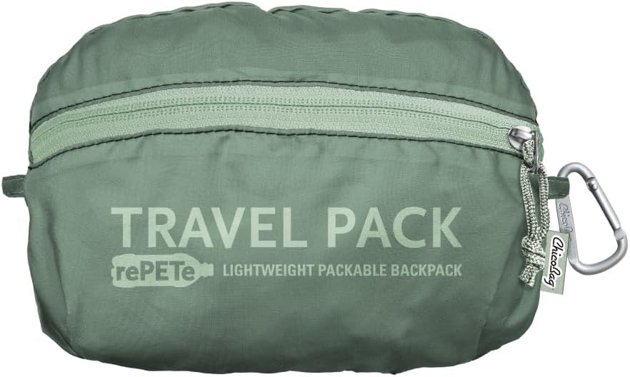 ChicoBag Travel Pack rePETe + Refine | Eco-friendly Lightweight and Packable Travel Backpack (Sage)