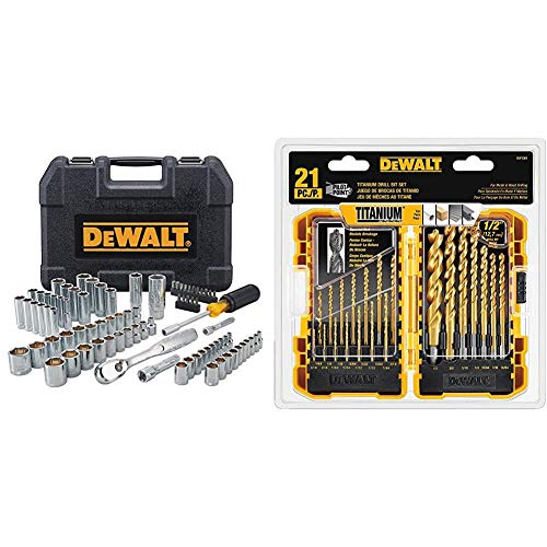 DEWALT Mechanics Tool Set, 84-Piece (DWMT81531) & Titanium Drill Bit Set, Pilot Point, 21-Piece (DW1361)