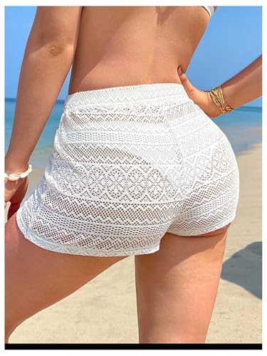 SweatyRocks Girl's Hollow Out Swimsuit Coverup Shorts Drawstring Waist Beach Shorts2