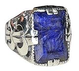Falcon Jewelry Anillo de plata de ley 925 para hombre con piedra preciosa de zafiro azul natural, plata, zafiro, Plata, Zafiro