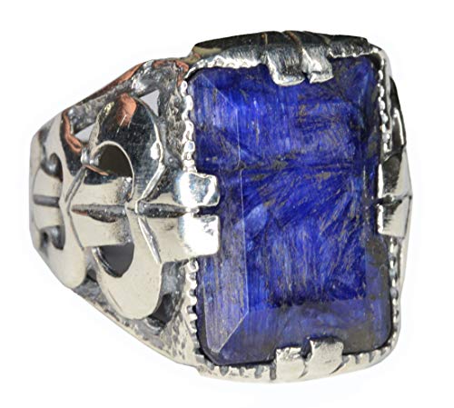 Falcon Jewelry Anillo de plata de ley 925 para hombre con piedra preciosa de zafiro azul natural, plata, zafiro, Plata, Zafiro