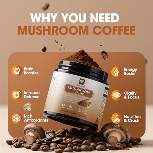 Mushroom Coffee - 10 Mushroom Instant Coffee with Lion's Mane, Reishi, Chaga, Cordyceps, Turkey Tail - Arabica Coffee Powder for Immune Booster, Mental Clarity & Focus, Digestion Health | 83 Servings — view 3