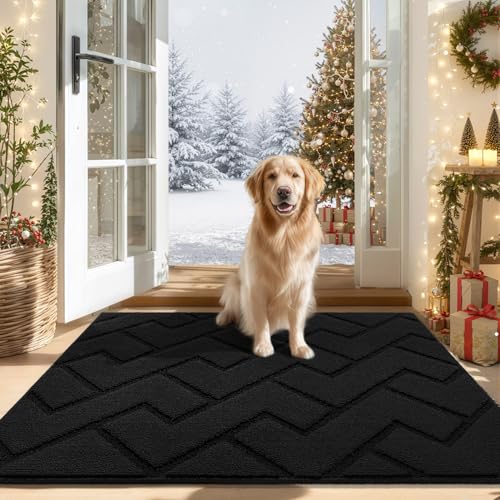 hicorfe Indoor Door Mat,Non Slip Door Mats,32"x48" Front Back Door Mat Rubber Backing,Absorbent Resist Dirt Entrance Inside Floor Mats for Entryway Washable Low-Profile(Black)