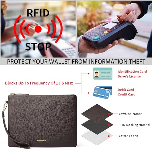 Image of DORIS&JACKY Women Leather Clutch Purse and Phone Wallet with Wristlet Strap | Soft Designer Evening Party Bag, Thin Slim RFID Blocking Cellphone Pouch Case, Formal Casual Handheld Premium Little Purse