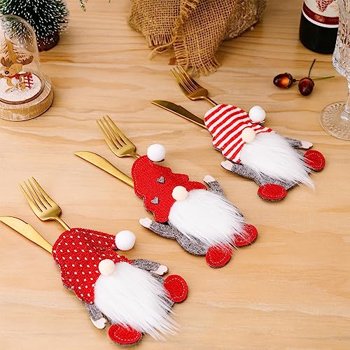 6 Pcs Christmas Cutlery Bags Christmas Faceless Gnome Cutlery Holders Christmas Cutlery Holder Suit Christmas Felt Knives Forks Bags Gnome Tableware Holder for Party Kitchen Table Dinner Decor (A)