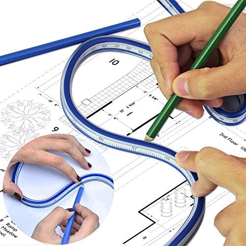 OLRWSLG 2 Pieces Flexible Curve Ruler Double-Sided Ruler Flexible Measuring Tool Plastic Soft Curve Ruler for Drawing Drawings and Clothing Design (30 cm, 60 cm)