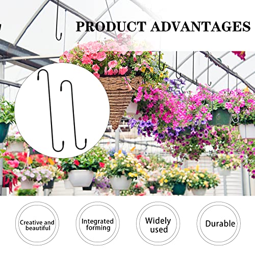 8 Pack 12'' Heavy Duty Extra Large S Hook & 2 Pcs 10'' Black Steel Long S Hook With Rubber Tips Plant Hanger Extender Hook For Hanging Plants Utensils Kitchenware Indoor Outdoor (12''+10'', Black) #TOP4