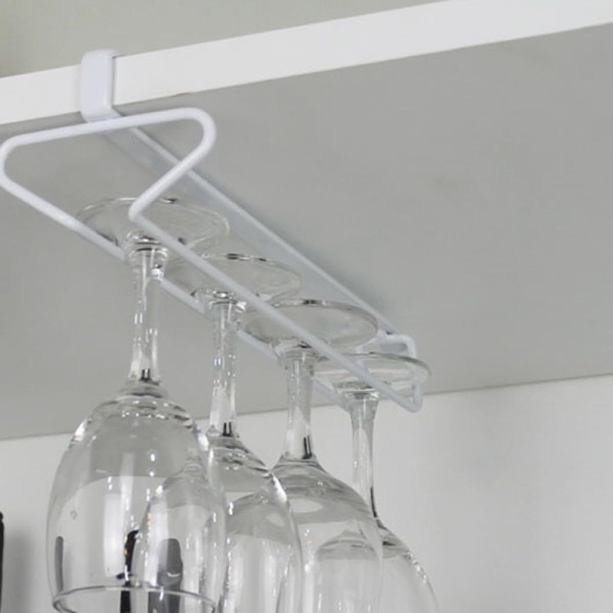 White Iron Hanging Wine Glass Holder Organizer for Cupboards