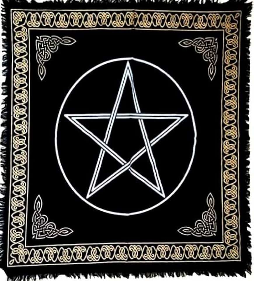 Indian Consigners Altar Cloth Triple Moon Pentagram Witchcraft Alter Tarot Spread Top Cloth Wiccan Square Spiritual 24 by 24 Sacred Cloth (Triple Moon Pentagram Gold Silver)