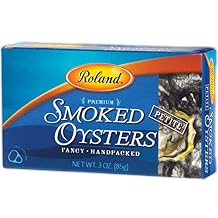 Roland Foods Petite Premium Smoked Oysters in Oil, Wild Caught, 3 Ounce Tin, Pack of 10