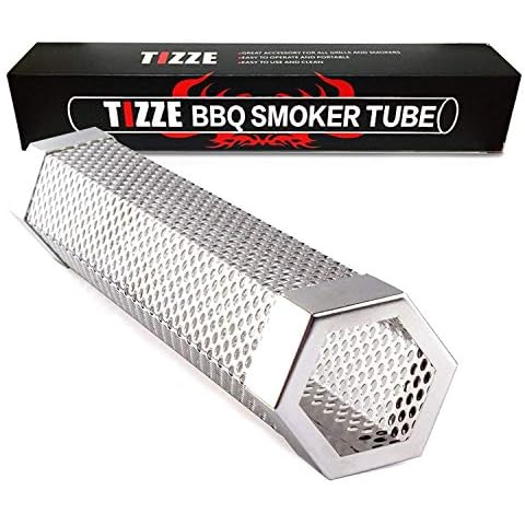 TIZZE Pellet Smoker Tube 12" Perforated BBQ Smoke Generator to Add Smoke Flavor to All Grilled Foods Cover