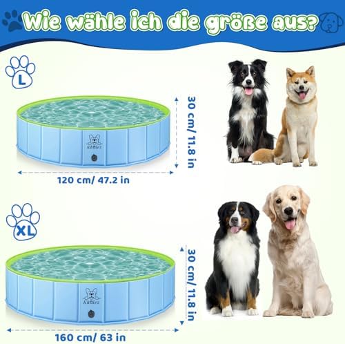 KHOLEZ Dog Pool, 120 x 30 cm Dog Bath for Large Small Dogs, Foldable Dog Paddling Pool for Children, Portable Swimming Pool, Non-Slip with Bath Brush, Drain Valve, PVC Patch x 4 - View 4