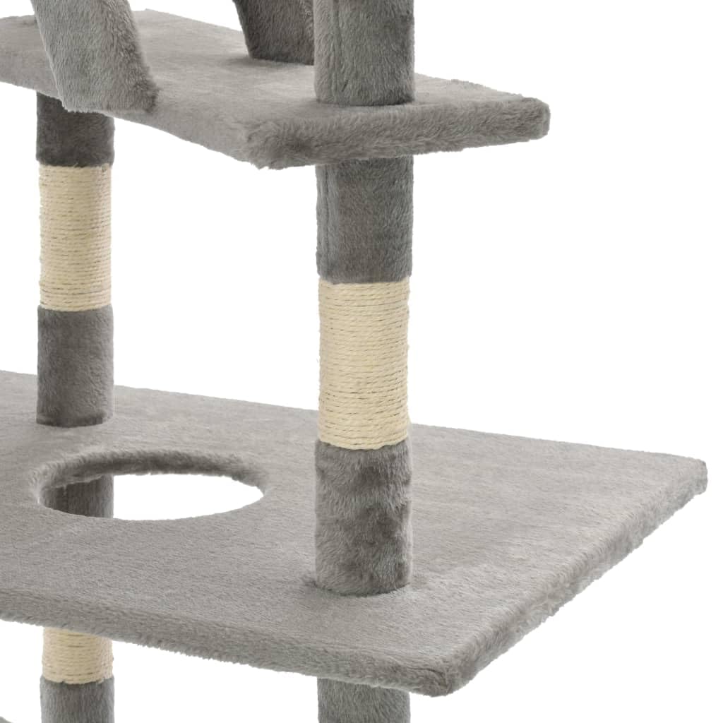 Katzen-Kratzbaum Sisal 230-260 cm Grau mit Kratzmöbel, Kratztonne, Kratzbrett, Plattform, Höhle und Liegefläche für Klettern, Kratzen, Spielen und Ruhen in Wohnung, Balkon, Zimmer
