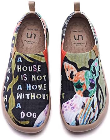 UIN Women's Slip On Sneakers Casual Loafers Knit Art Painted Comfort Soft Walking Shoes Chihuahua (40)