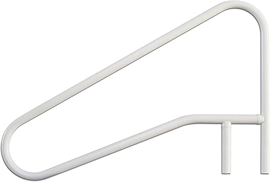 SAFTRON Rust Proof Cross-Braced White Model CBRTD-354-W Return-to-Deck Swimming Pool Dip Handrail. Three Bend, 32" Tall x 54" Wide. Matching Color Escutcheons & Freight Included.