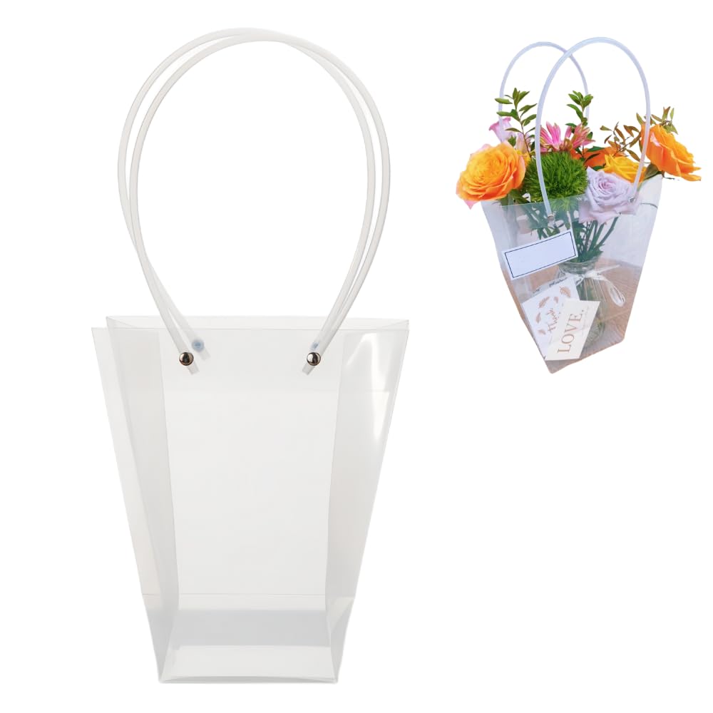 BBJ WRAPS Clear Flower Bouquet Bags with Handle Florist Shop Packaging Supplies, 5 Pcs (4 * 7 * 7.9 inch)
