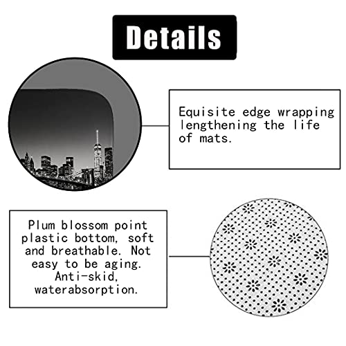 Jayden Madge 4Pcs/Set Brooklyn Bridge Fabric Shower Curtain, Fantasy Modern City Famous Building Night View New York Landscape Art Bathroom Decor, Non-Slip Bath Rugs Soft Toilet Mat, Teal East River #TOP5