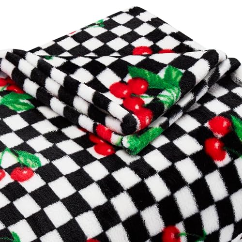 Image of Betsey Johnson - Oversized Throw Blanket 50x70, Ultra-Soft Plush Bedding for Couch or Bed, Cozy & Lightweight, Soft Blanket with Cherry Checker Print (Red)