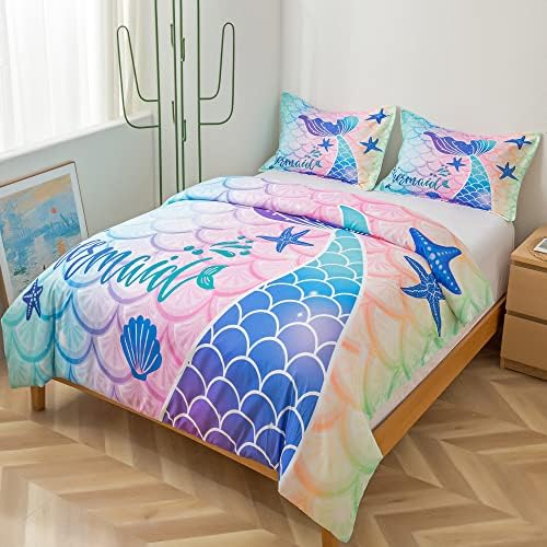 qjmiaofang Mermaid Bedding Set Twin Size for Girls Mermaid Scale Duvet Cover Kids Bedding Sets with 1 Duvet Cover and 2 Pillowcases Rainbow Mermaid Comforter Cover Fish Scale Bedding Set Mermaid Decor 2 51EdqAPjODL. AC