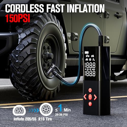 Image of GOOLOO AP150 Tire Inflator Portable Air Compressor, 2X Faster 150PSI Cordless Air Pump for Car Tires with Auto-Shutoff, Portable Tire Pump with Digital Pressure Gauge for Car, Motorcycle,Bike, Ball