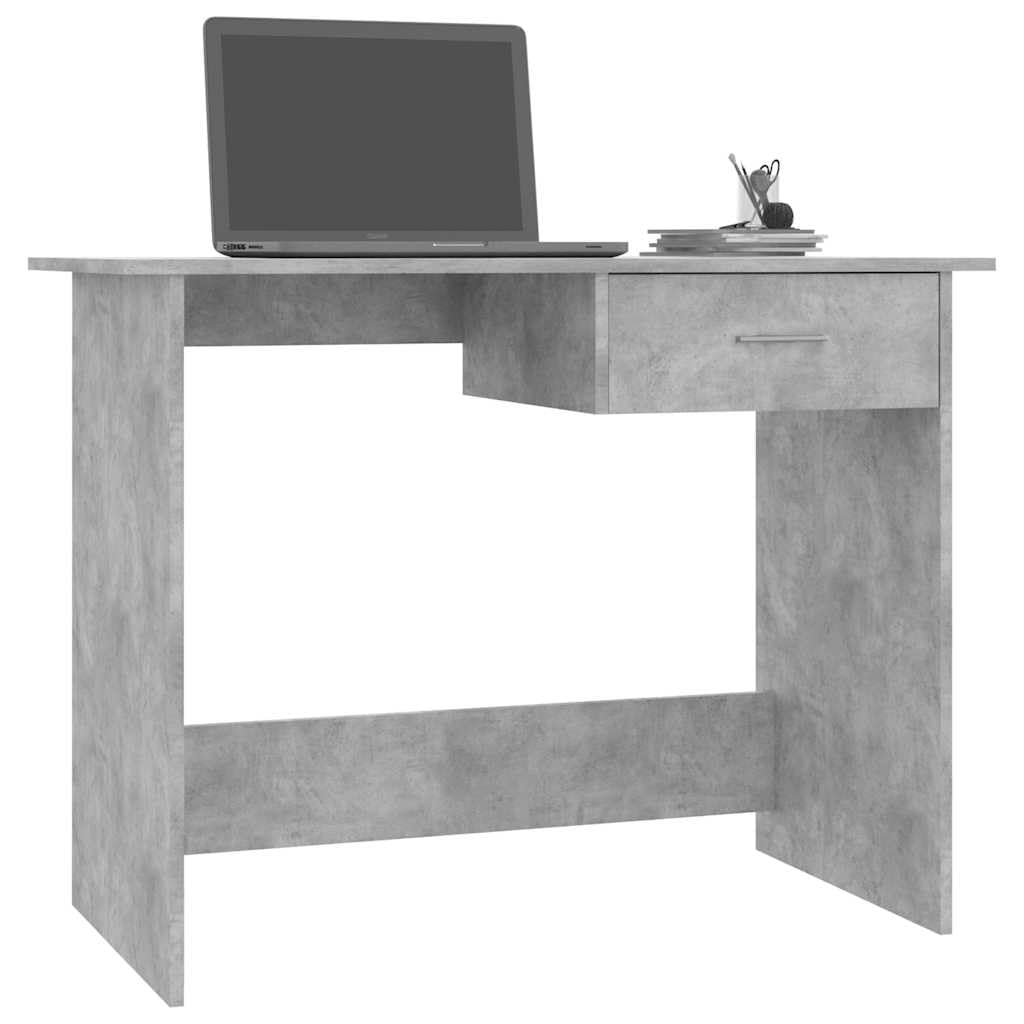 Scrivania in legno grigio cemento, 100 x 50 x 76 cm, con cassetto, tavolo da ufficio compatto, scrivania per gaming, postazione di lavoro per PC, casa e ufficio
