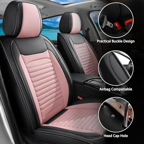 Image of Car Seat Covers Full Set Fit for Hyundai Kona /Kona Electric Faux Learher Waterproof Seat Covers 5 Seats Comfortable Breathable Anti-Slip Seat Protectors(Blackpink,Full Set)
