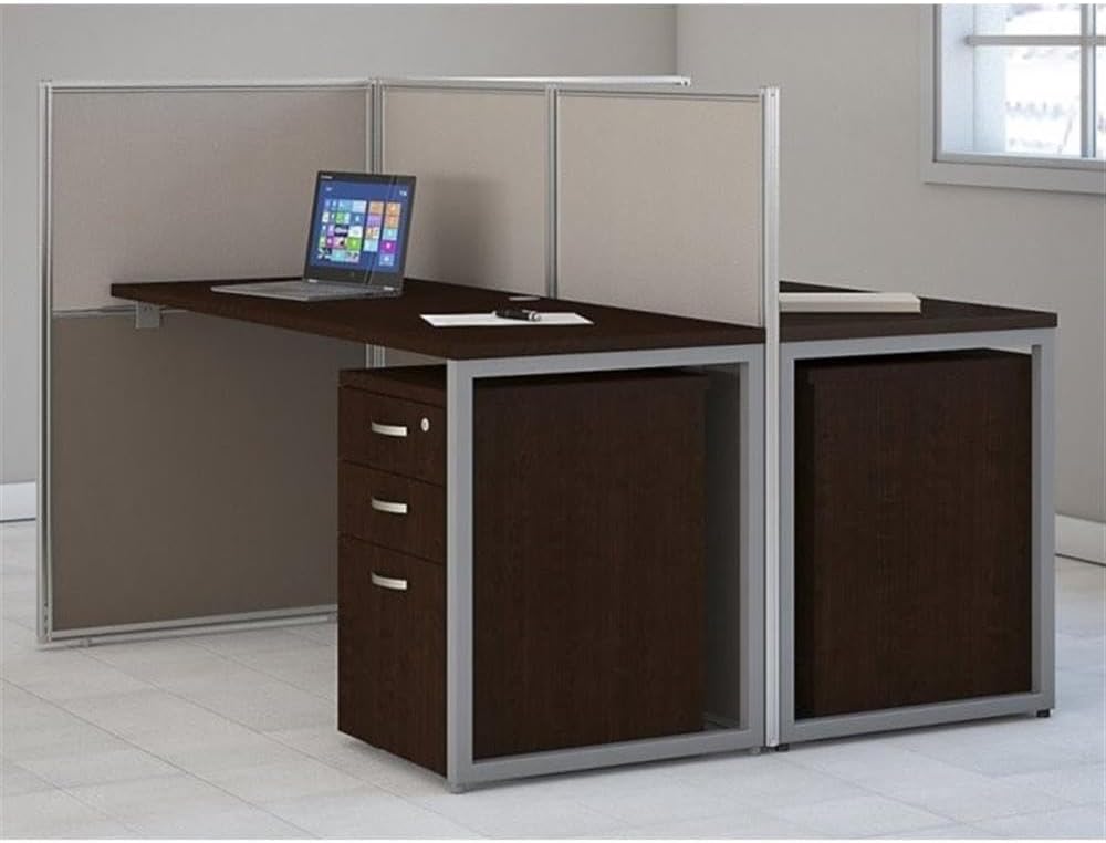 Bush Business Furniture Easy Office 2 Person Cubicle Desk with File Cabinets, 60W x 45H, Mocha Cherry Satin