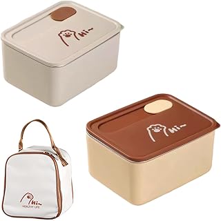 MiOYOOW 2 Pack Lunch Boxs with Insulated Bag, 700ml Stainless Steel Leak-Proof Bento Box with Lid & Slicone Seal for Work, Picnic, Camping