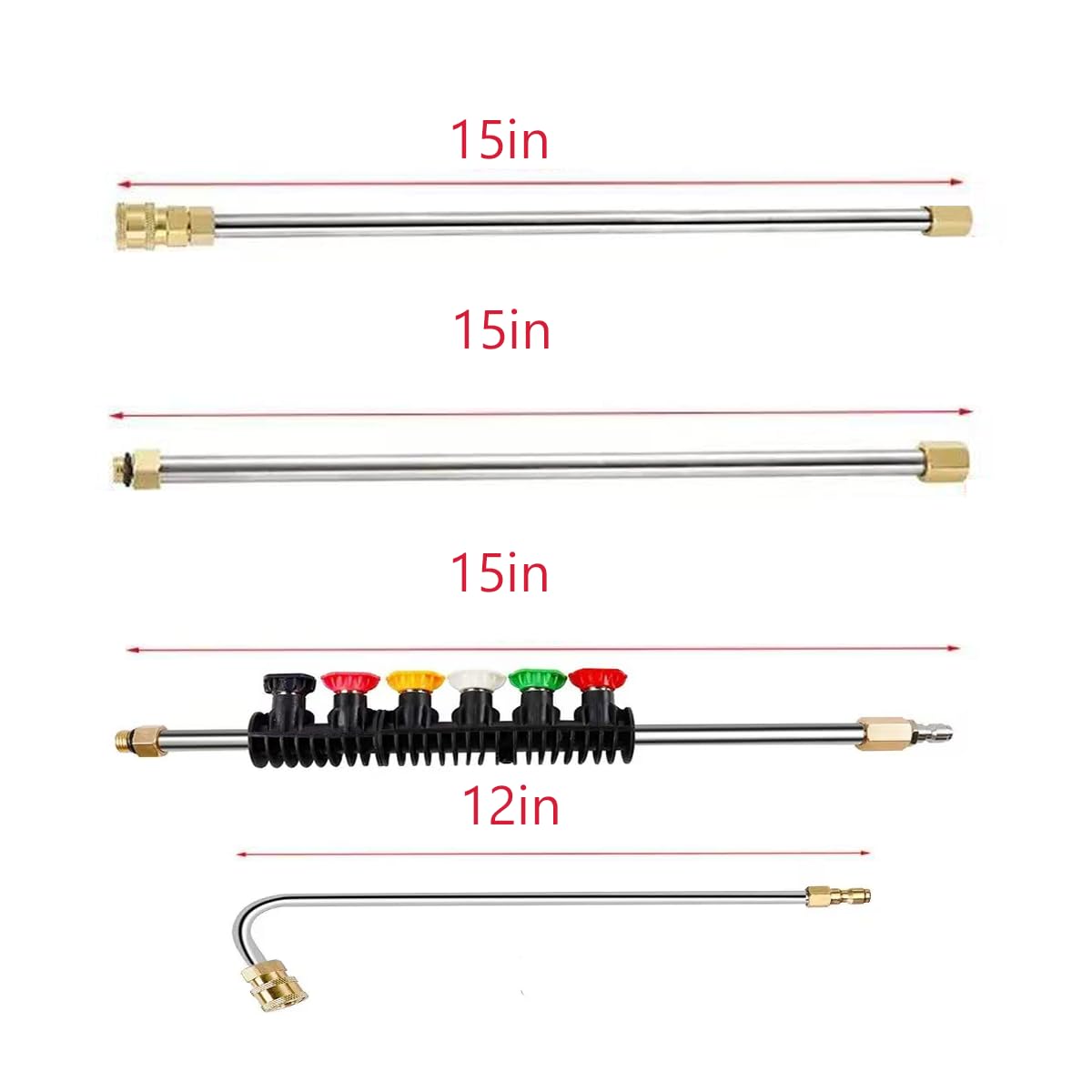 Rallonge pour Nettoyeur Haute Pression, 4000PSI Outil de Nettoyage de Toiture et de Gouttières, Barres d'extension with Tiges Incurvées & 6 Embouts de Buse, Baguette d'extension à Raccord rapide 1/4"