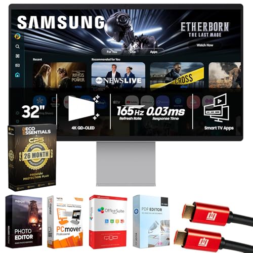 Image of Samsung 32 OLED M9 (M90SF) Smart Monitor with 4K QD-OLED, 165Hz LS32FM902SNXZA Bundle with Elite Suite 18, 2X HDMI Cable and Deco Gear CPS Exclusive 26 Month Protection Pack (BEACH-CPS-26M2000)