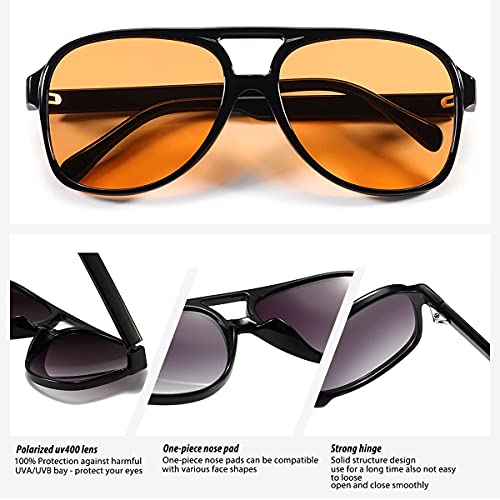 70s Retro Aviator Sunglasses for Women – Men Large Frame Square Vintage Orange Sunglasses UV400 Protection 5