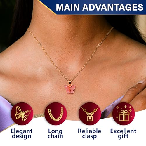 8 Pcs Cute Butterfly Necklace for Girls – Acrylic Butterfly Party Favors with Adjustable Chain (Up to 18.11") – Kids Necklace for Girls, Party, Masquerades, Cosplay & Everyday Fun in 8 Vibrant Colors4