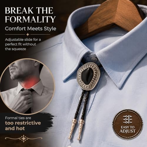 Image of Turquoise Bolo Tie for Men, Leather Braided Necktie Western Cowboy Bola Tie Costume Accessories for Men Women
