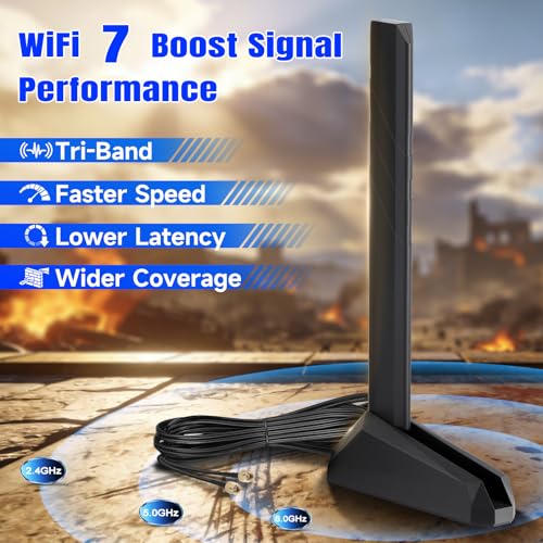 Image of Eightwood WiFi 7 WiFi 6E Antenna Tri-Band 6GHz 5GHz 2.4GHz RP-SMA Antenna with Magnetic Base for Desktop PC ASUS Gigabyte Aorus Gaming Motherboard PCIe Bluetooth Card