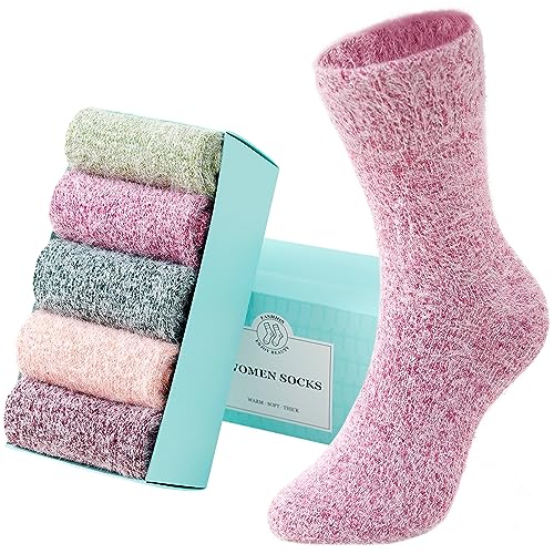 SISOSOCK 5 Pairs Fuzzy Soft Cozy Fluffy Socks for Women, Casual Warm Sleep Comfy Socks, Thick Winter Plush Gifts for Women