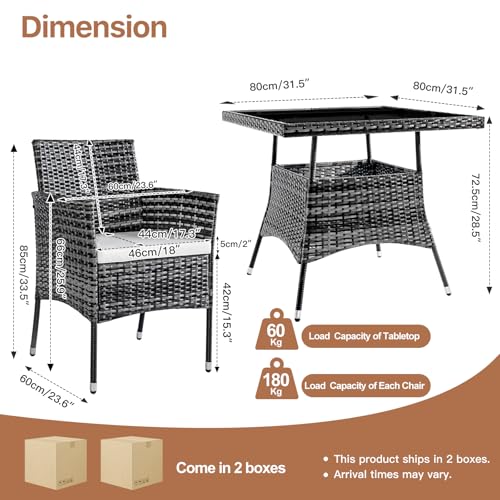 Chiidou 5 Piece Rattan Garden Furniture Set, Outdoor Dining Table & 4 Chairs with Cushions, PE Wicker Patio Set with Tempered Glass Table for Terrace, Balcony & Conservatory 3 Chiidou 5 Piece Rattan Garden Furniture Set, Outdoor Dining Table & 4 Chairs with Cushions, PE Wicker Patio Set with Tempered Glass Table for Terrace, Balcony & Conservatory - Image 3