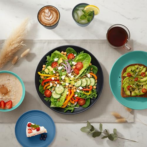 Image of 40 PCS Wheat Straw Plates and Bowls Sets,Dishware Set for 8,Unbreakable Kitchen Plates and Bowls Set for Travel Party Dishwasher & Microwave Safe Lightweight Plastic Dishes Set - Calm Tones