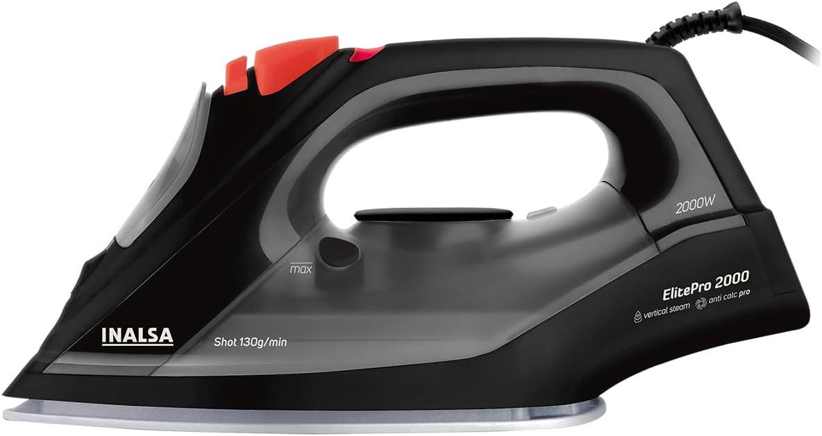INALSA Steam Iron 2000W &130g/min Steam Shot|Self Clean,Anti Calc Function|Scratch Resistant Ceramic Soleplate|Large Capacity 270 ml Water Tank|Vertical Steam|ISI Approved|2 Yr Warranty,Elite Pro 2000