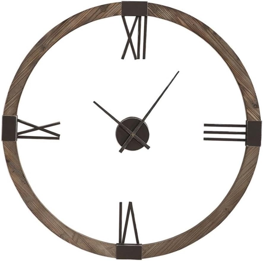 BOWERY HILL Contemporary Firwood and Iron Wall Clock in Natural