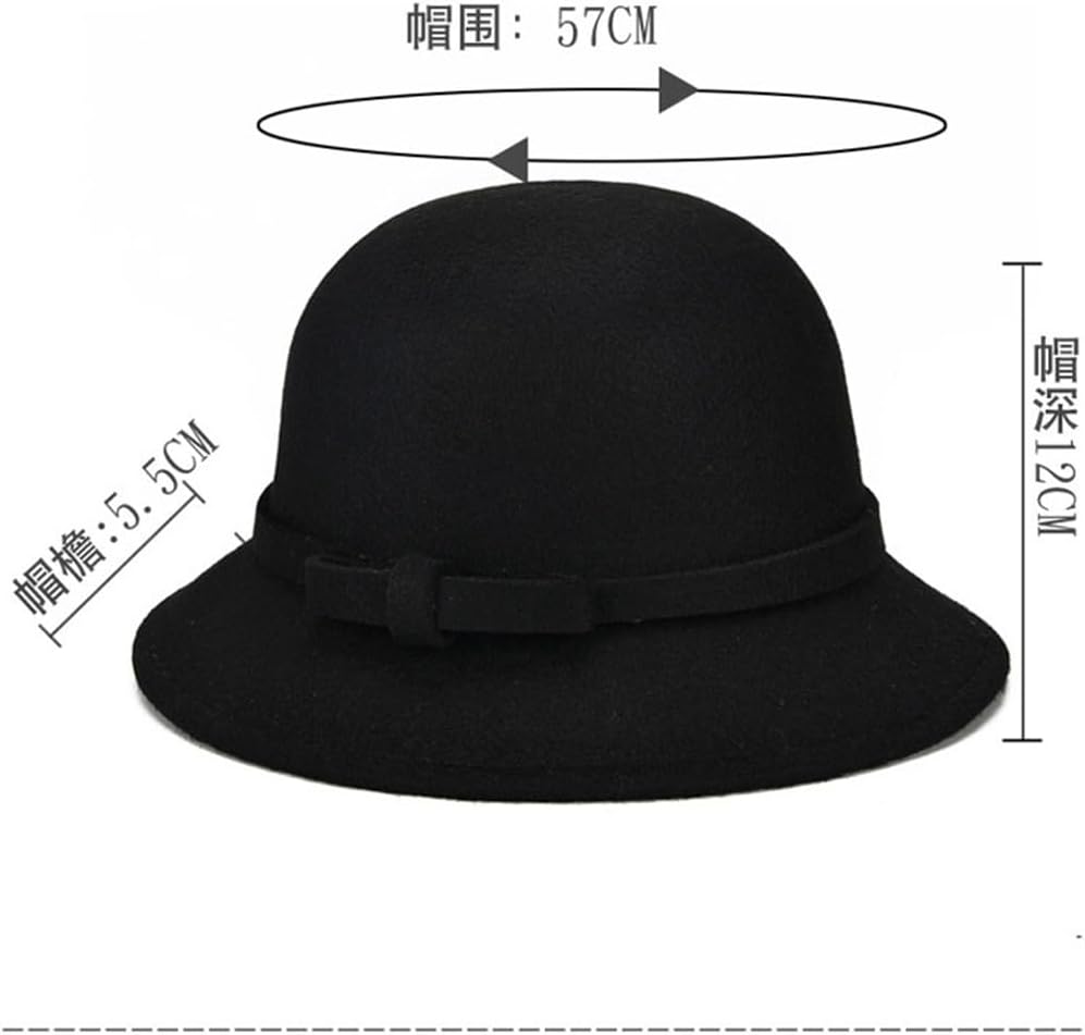 Solid Color Bow Round Top Wool Tweed Cap Fashionable Versatile Street Shooting Pot Hat Short Brim Bowler
