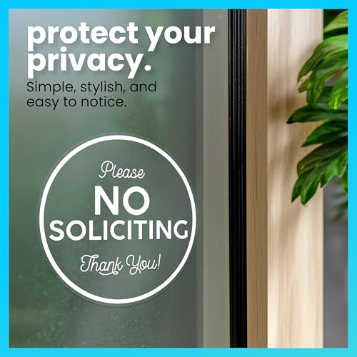 Image of ExcelMark No Soliciting Window Stickers - 2.75 inch Round Transparent Vinyl Sticker Sign - Select From Sticky Front or Sticky Back For Interior or Exterior Use - 3 Designs (Interior)