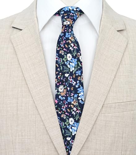 Image of BELLUNO Men's Cotton Floral Skinny Tie, 2.5 inch Width, with Gift Box