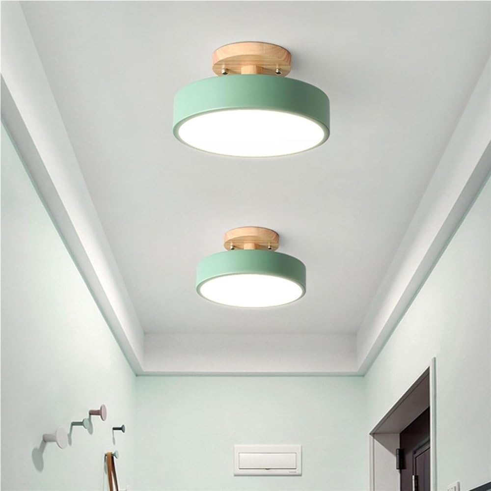 Générique Lampy sufitowe nowoczesna okrągła trzykolorowa lampa sufitowa z drewnianym ściemniaczem regulowany styl artystyczny do biurek korytarzy wejściowych do domu (zielone 30 cm) oświetlenie plafon