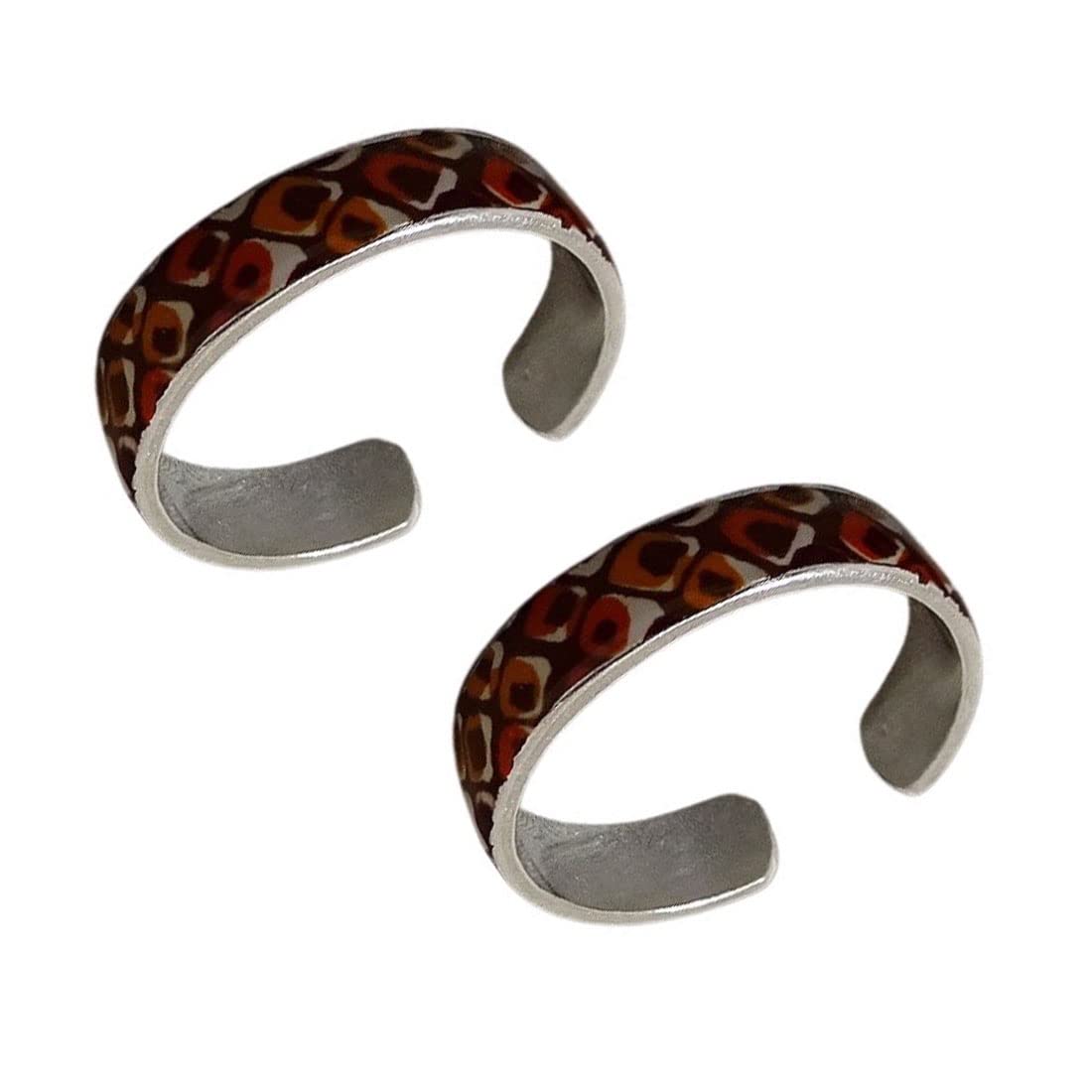925 Sterling Silver Red And Brown Enamel Paint Toe Ring Bichhiya For Women ~ 2 Piece-image-42